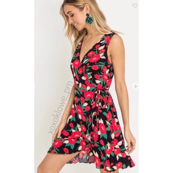 xoxoklowe Dresses & Skirts - 1 M LEFT Floral Sleeveless Flounce Hem Wrap Dress